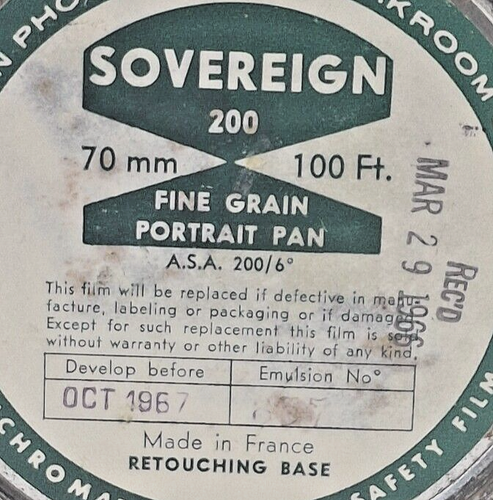 Vintage Fine BW Sovereign 200 ASA 70mm 100' Roll of film made in France - Picture 6 of 6