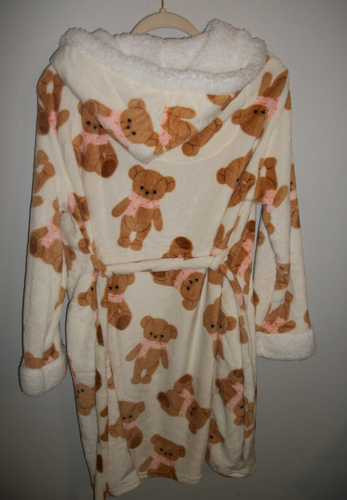 NEW CHILD'S TEDDY BEAR PRINT HOODED ROBE SIZE L/XL FUZZY FLEECE WITH POCKETS - Picture 3 of 5