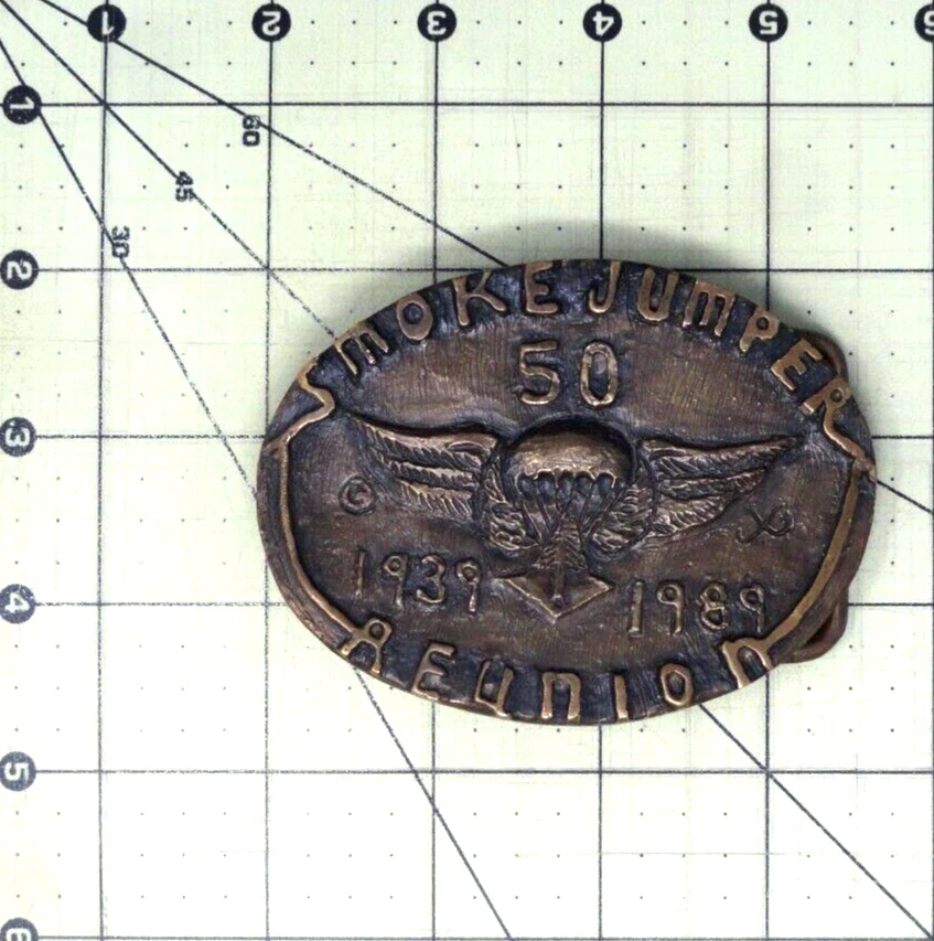 Fivela de cinto USFS Smokejumper reunião bombeiro artesão assinado Geis vintage NOX168 - Imagem 3 de 4