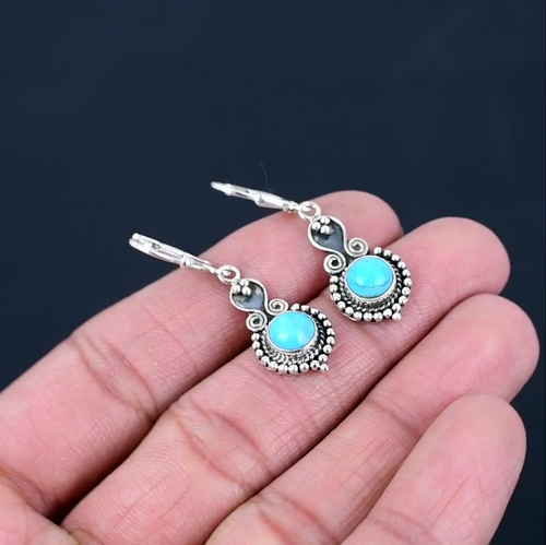 Turquoise Gemstone Solid 925 Sterling Silver Earring Jewelry For Girl E-1292 - Video 1 of 1