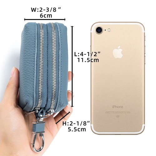 Echt Leder Auto Schlüsseletui Geldbörse Unisex Doppelreißverschluss Schlüsselanhänger Münzbörse Tasche - Bild 10 von 28