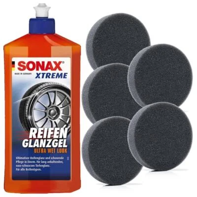 DETAILMATE SONAX Xtreme Gel Brillo Neumáticos 500 ml Pack de 5 Esponja Aplicadora Cuidado del Coche SET