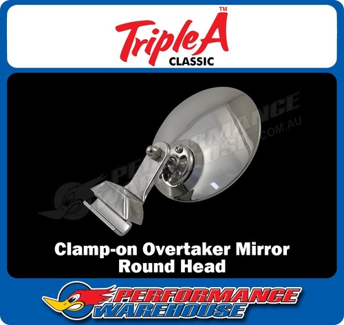 Classic Exterior Round Overtaker Mirror Clamp-On, Polished Stainless Steel - Picture 1 of 4