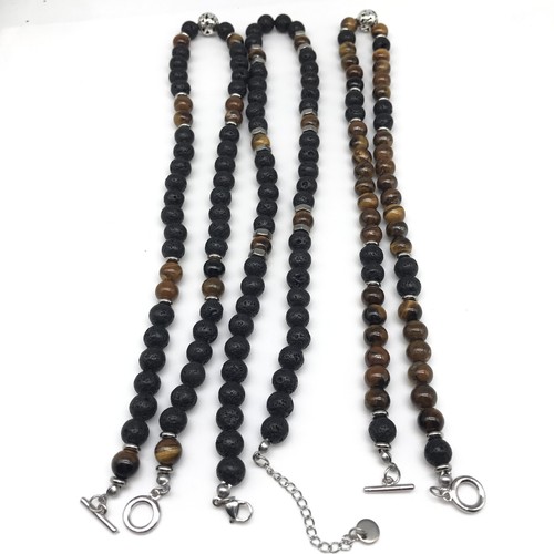 45cm 8mm MANS Natural Stainless Tiger Eye Lava Bead Necklace Steel Toggle - Picture 12 of 15