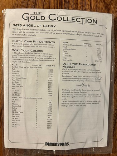 NOS 1995 Dimensions Gold Collection ANGEL OF GLORY Cross Stitch Kit #8476 Sealed - Picture 5 of 6