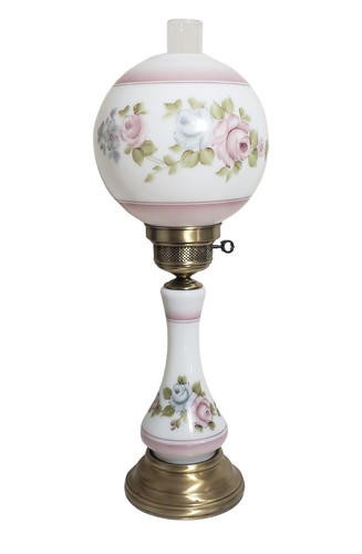 Vintage Round Globe Hurricane Lamp White w Pink and Blue Roses 25" - 27" Tall - Picture 13 of 14