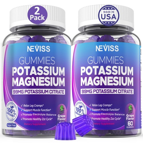 Potassium Magnesium Gummies - Potassium Supplement w/Ashwagandha 200mg, High ...