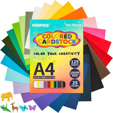 25 Colors Colored Cardstock, A4 125 Sheets 230GSM Heavyweight Coloured Card Pape