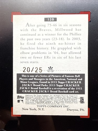 2005 Topps Cracker Jack Mini Red Indians Kevin Millwood 20/25 SGC 10 GEM - Picture 6 of 6