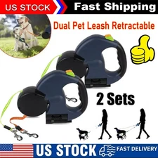 2PCS Multifunctional Reflective Dual Pet Retractable 360Swivel Dog Walking Leash