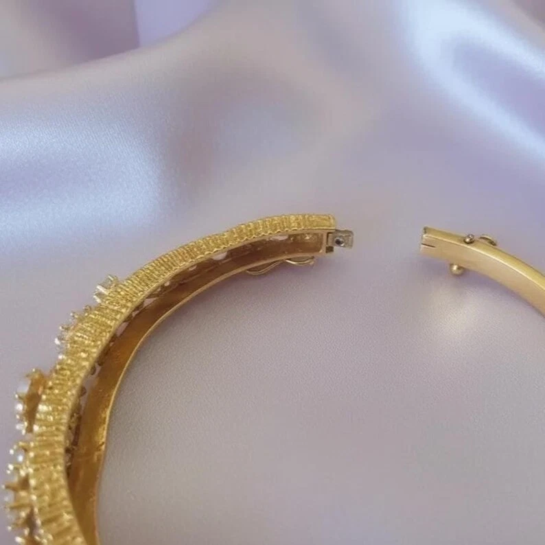 4Ct Oval Cut Lab-Created Fire Opal Womens Bangle Bracelet 14K Yellow Gold Plated - Image 4 of 4