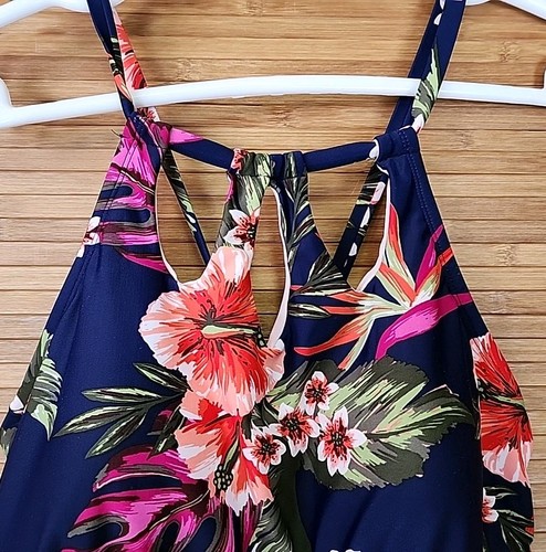 Kona Sol One Piece Swimsuit Navy Blue Tropical Floral sz 20W Ruched Lined NEW - Picture 2 of 8