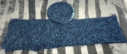 Handmade/Hand Crocheted Large Soft Beret & Oversized Scarf Set Blue Ombre Warm - Picture 5 of 9