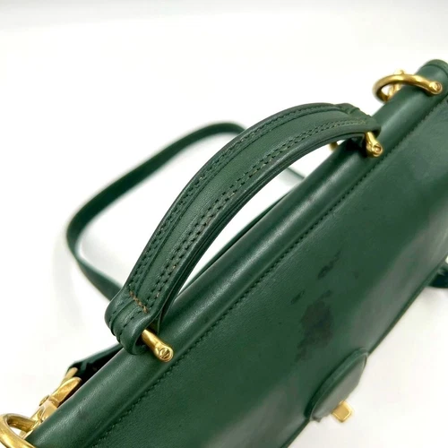 Vintage Coach 9927 2way Shoulder Bag Willis Bag Turn Lock Green Leather Authen - Picture 9 of 16