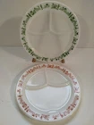 Two Rare Divided Child's Plates  9.5" GREEN & Orang  Corning USA Milk Glass