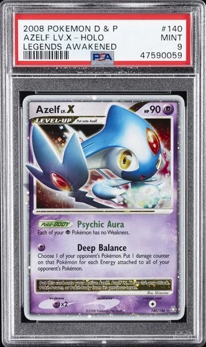 2008 POKEMON DIAMOND & PEARL LEGENDS AWAKENED #140 AZELF LV.X-HOLO PSA 9