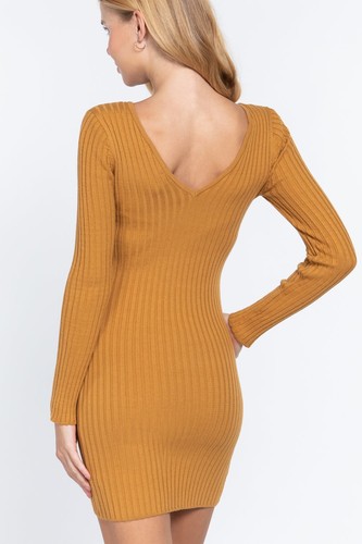 Long Slv V-neck Sweater Mini Dress - Afbeelding 4 van 5