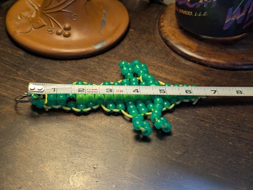 Green & Yellow Bead Gator Keychain 90’s/2000's Nostalgia (Handmade) Vintage 6.5" - Picture 3 of 3