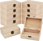 10 Pack Unfinished Wooden Box, 6 X 4 X 2.3 Inch Small Wood Box with Hinged Lid a