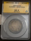 1904 S Barber Half Dollar ANACS Cleaned Scratched GD 4 Details..........Lot 6008