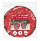 2 Christmas Decoration Storage Bag Red 23 x 30cm Gift Fabric Multipurpose Lights