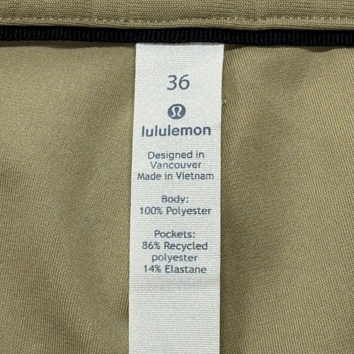 Lululemon Commission Shorts Khaki Mens 36 x 10 Flat Front Golf Casual - Picture 6 of 7