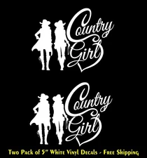 Country Girl Two Cowgirls Two PK 6" White Decals Car Truck Van Windows Laptop