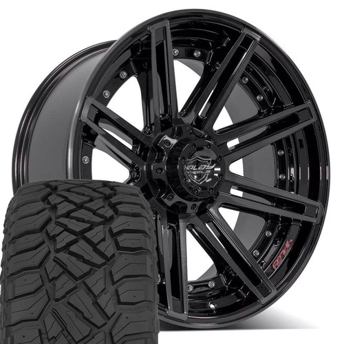 4P08 22x10 Black 4PLAY Wheels & 285/45R22 R/T Tires Set 6X135 & 6X139.7 -18ET - Picture 1 of 5