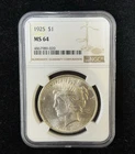 1925 Peace Dollar Silver .900 NGC MS64 SEE PICTURES AND DESCRIPTION