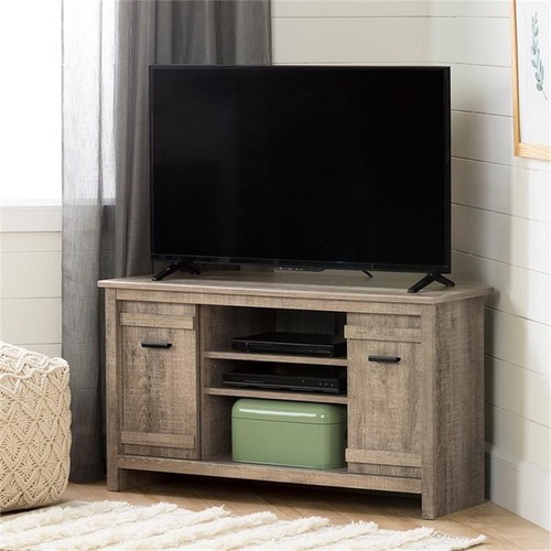 South Shore Exhibit 41" Wood Corner TV Stand in Weathered Oak - Picture 2 of 7