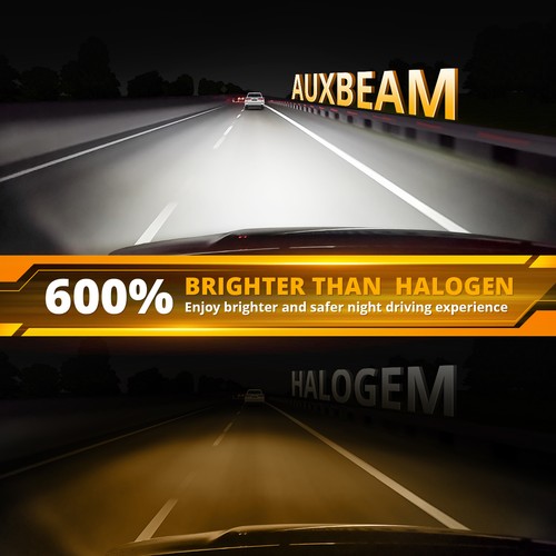 AUXBEAM LED Fog Light Bulbs 9006 HB4 Halogen Replacement 6500K 80W 18000LM White - Picture 4 of 12