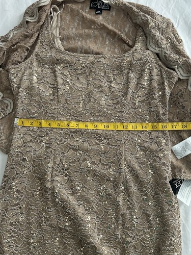Alex Evenings 2 Piece Lace Sequin Shift Dress Jacket Womens Size 12P Gold NWT - Picture 9 of 13