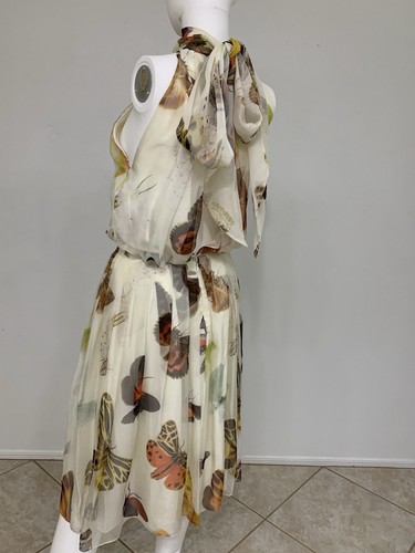 Alexander McQueen Lifetime Dress Chiffon Moth Print Semi Nude Back IT42 WTags - Picture 5 of 24