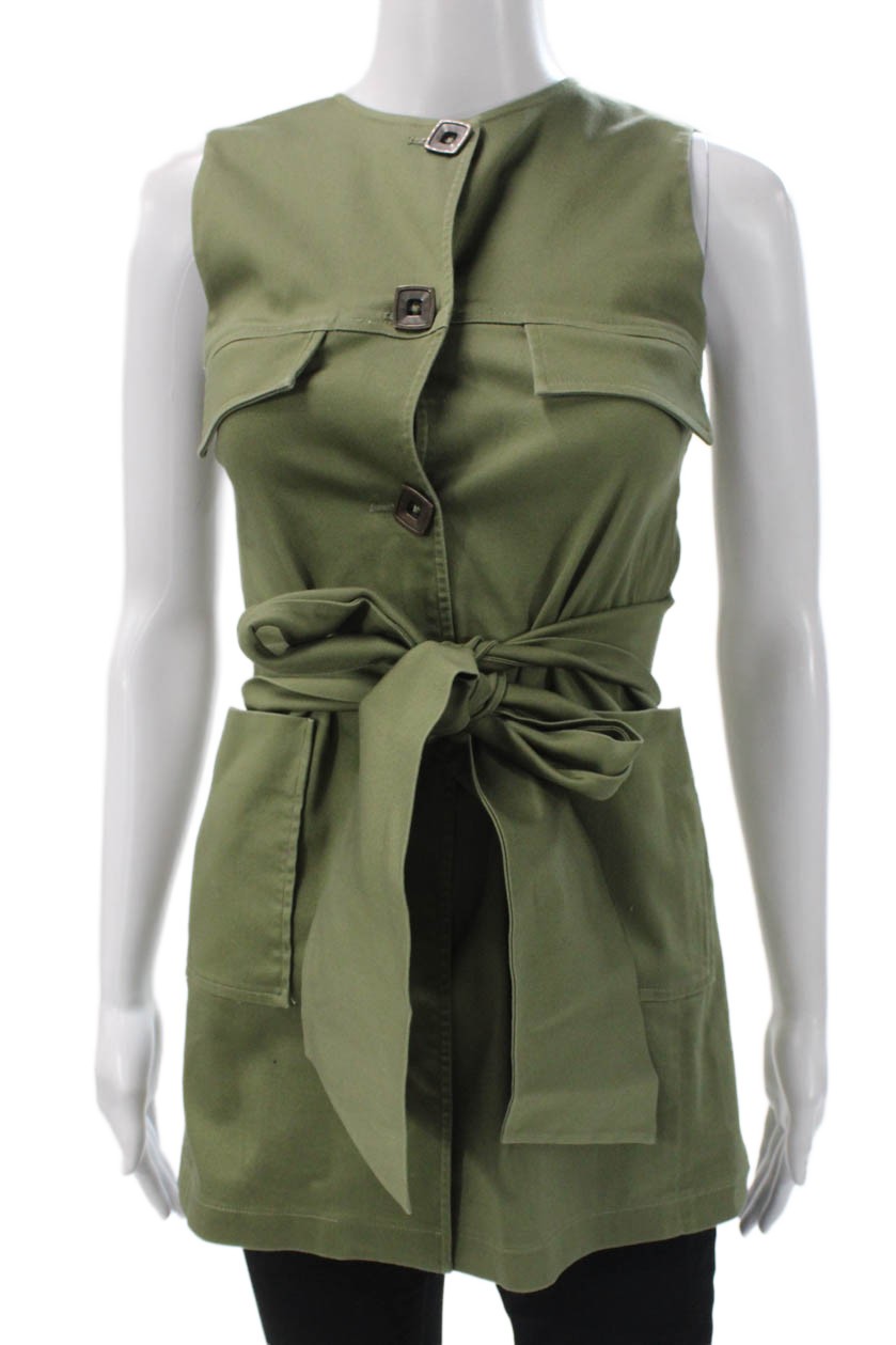Shannon Mclean Womens Sleeveless Cotton Jacket Green Button Round Neck Size SFree Shipping in US $100+ Orders | $6.95 Orders Below