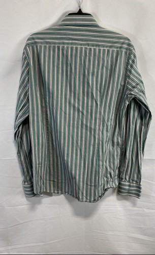 Versace Men Green Stripe Button Up Shirt Size 16 - Picture 2 of 4