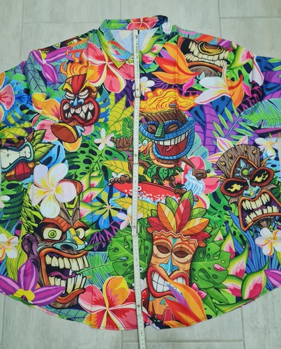 Herren Plus Size Hawaiihemd - Tropisches Tiki-Masken & Blumenmuster 6XL - NEU*@* - Bild 3 von 5