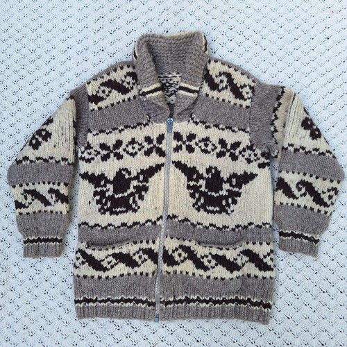 Vtg Cowichan Wool Handmade Sweater Hand Knit Eagle Heavyweight Talon - Small - Picture 2 of 7