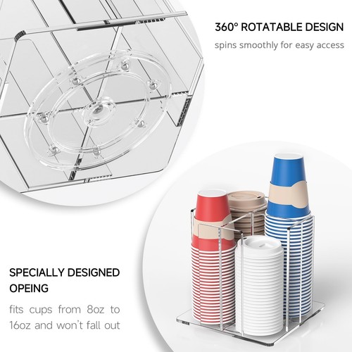 Tassen- und Deckelhalter, 4 Fächer, quadratisch | drehbarer Kaffeetassenspender Deckel... - Bild 7 von 9