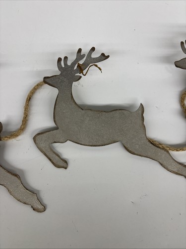 VTG Rustic Primitive Farm Christmas Tin Metal Santa Reindeer Garland Decor 66” - Picture 4 of 6