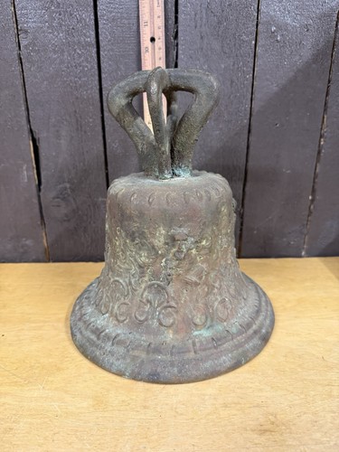 Grande antica campana spagnola bronzo missione coloniale 1810 9” x 8” rara wow - Foto 8 di 11