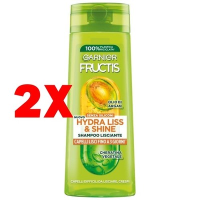 2 X Garnier Fructis Hydra Liss & Shine Shampoo Lisciante Capelli Ribelli 250 Ml