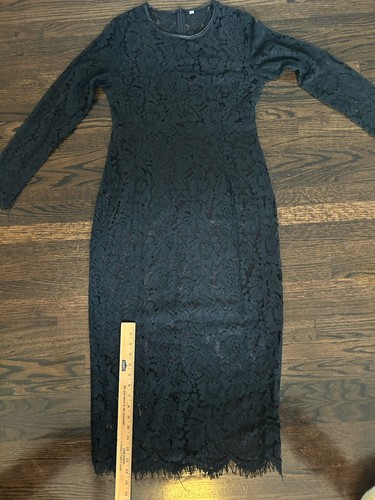 Black Lace Vintage Goth Morticia Adams Lined Maxi Dress Size L/XL - Picture 14 of 14
