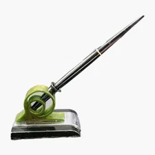 ART DECO DESK TOP FOUNTAIN PEN HOLDER GREEN BAKELITE CATALIN CHROME PAPERWEIGHT