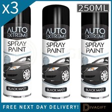 3 x MATT BLACK AEROSOL SPRAY PAINT 250ML AUTO EXTREME FOR CAR BODY METAL PLASTIC