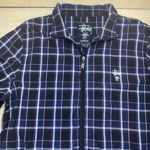 Giacca Stussy cotone a quadri a quadri zip intera XL viola e blu maniche cerniere - Foto 8 di 24