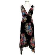 Cotton Express Womens Dress M Black Tropical Floral Shark Bite Whimsigoth Fairy