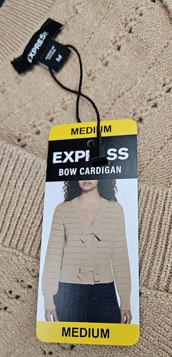 Express Womens Bow Cardigan Camel Color Medium NWT - Picture 2 of 2
