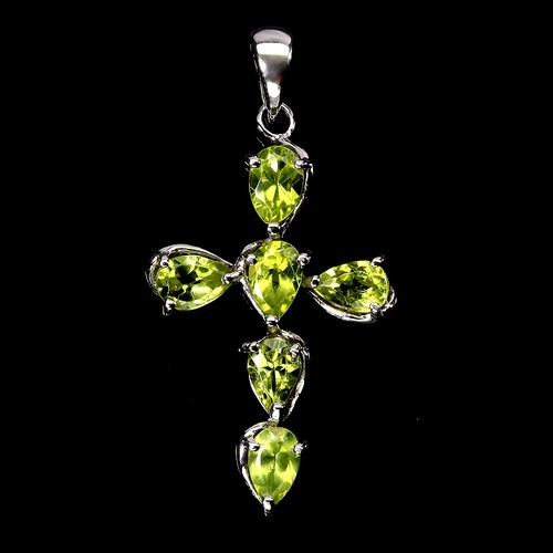 925 Sterling Silver Pendant Pear Peridot 6x4mm Cross Natural Gemstone Jewelry - Picture 2 of 14