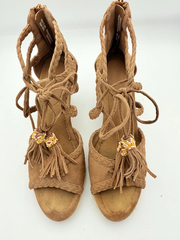 Rampage Sz 7.5 brown suede wedge Gladiator Espradrill women sandal Platform 1634 - Image 4 of 4