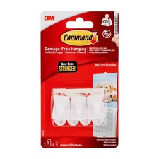 3M Command Mini Micro Hooks With Command Adhesive Strips - Pack of 3 (7100117609 2.79 per strip